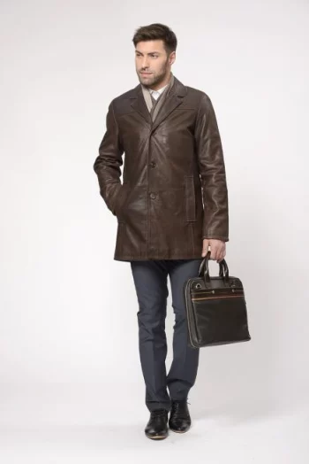 Кожаная мужская куртка-пиджак PROXIMO с боковыми карманами