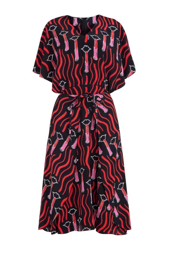 Шелковое платье с контрастным принтом Lipstick Waves и поясом(Шелковое платье с контрастным принтом Lipstick Waves и поясом)